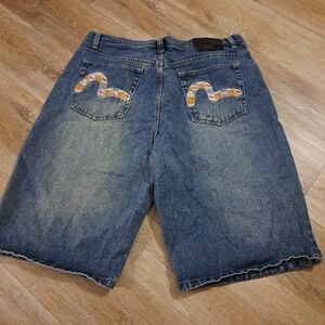 Evisu Vintage Blue Denim Jeans Shorts "?" Design Men's Size 40